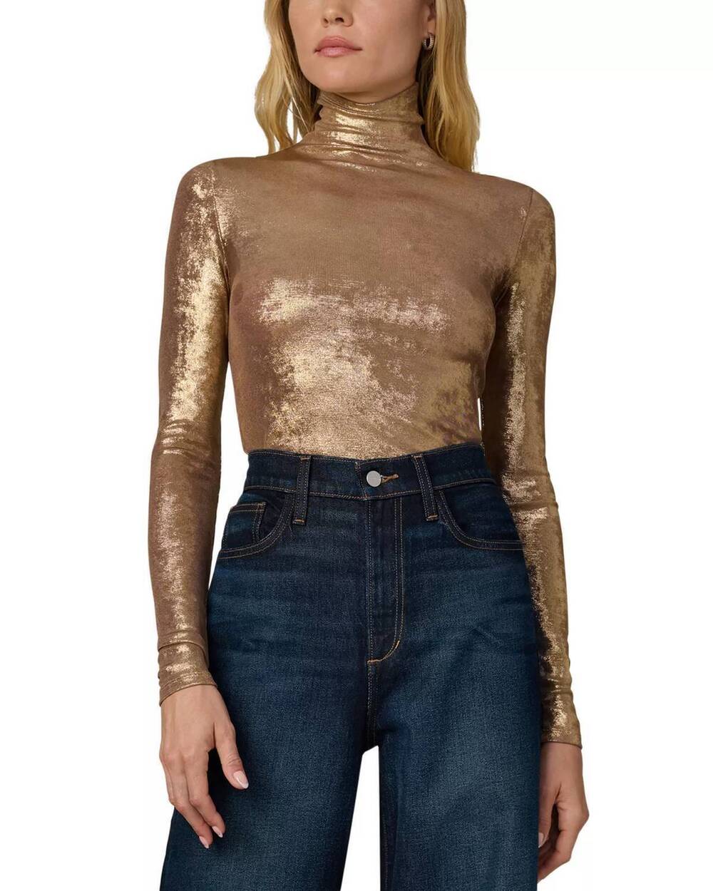 NEW JOE'S JEANS tony metallic long sleeve top in gold
